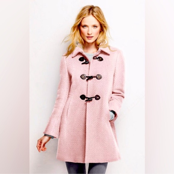 Lands End Wool Blend Basketweave Toggle Pink Coat Feminine Cottagecore S… - Picture 1 of 12